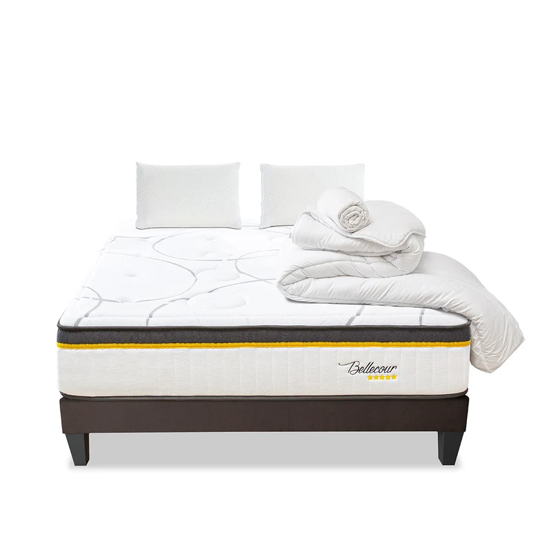 Pack prêt à dormir Bellecour 3.0 - Matelas + Sommier + Couette, oreillers, protège-matelas - 30 cm d'épaisseur