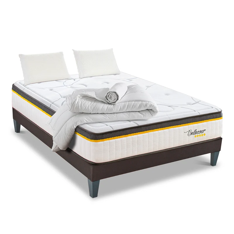 Pack prêt à dormir Bellecour 3.0 - Matelas + Sommier + Couette, oreillers, protège-matelas - 30 cm d'épaisseur