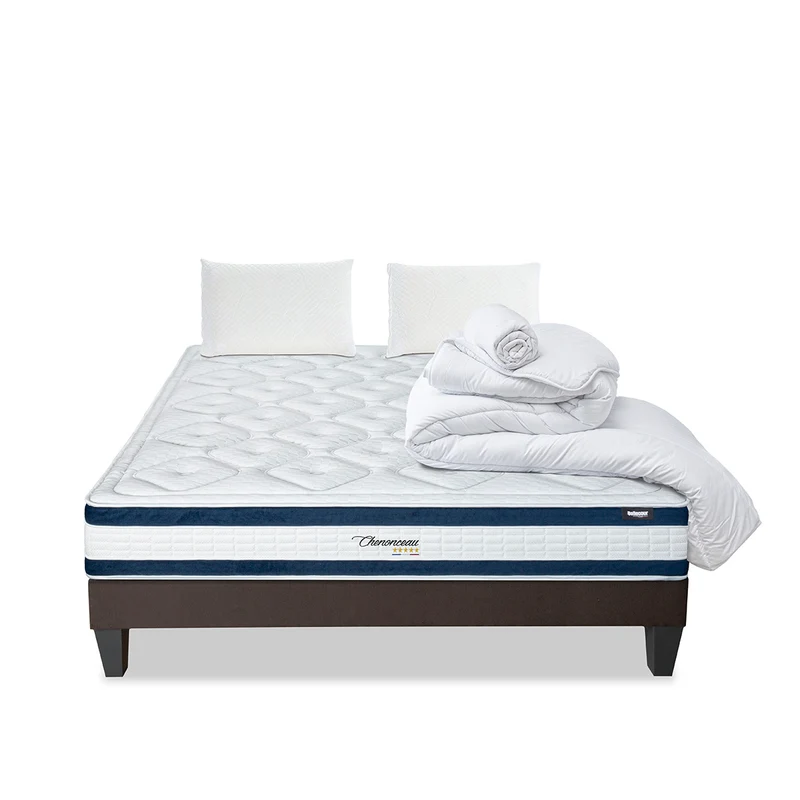 Pack Chenonceau - Matelas + Sommier + Accessoires - La chambre équipée en une fois - 26 cm d'épaisseur