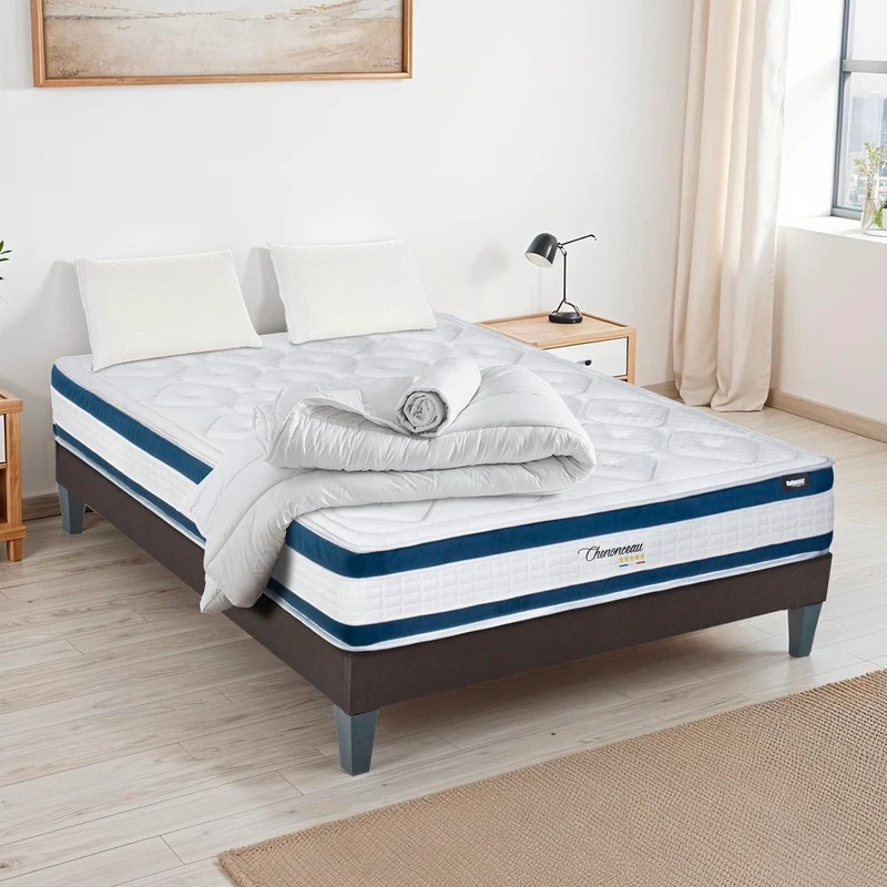 Pack Chenonceau - Matelas + Sommier + Accessoires - La chambre équipée en une fois - 26 cm d'épaisseur
