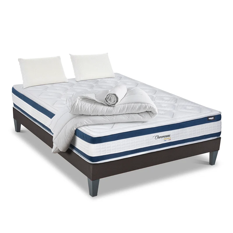 Pack Chenonceau - Matelas + Sommier + Accessoires - La chambre équipée en une fois - 26 cm d'épaisseur