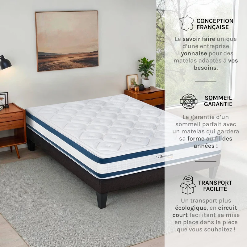 Pack Chenonceau - Matelas + Sommier + Accessoires - La chambre équipée en une fois - 26 cm d'épaisseur