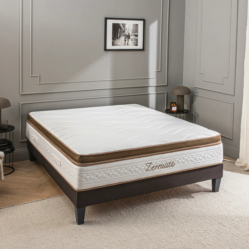 Ensemble Zermatt - Matelas mousse mémoire de forme + Sommier bois - 31 cm d'épaisseur