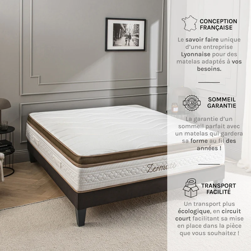 Ensemble Zermatt - Matelas mousse mémoire de forme + Sommier bois - 31 cm d'épaisseur
