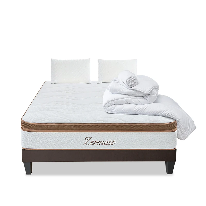 Pack prêt à dormir Zermatt - Matelas + Sommier + Couette, oreillers, protège-matelas - 31 cm d'épaisseur