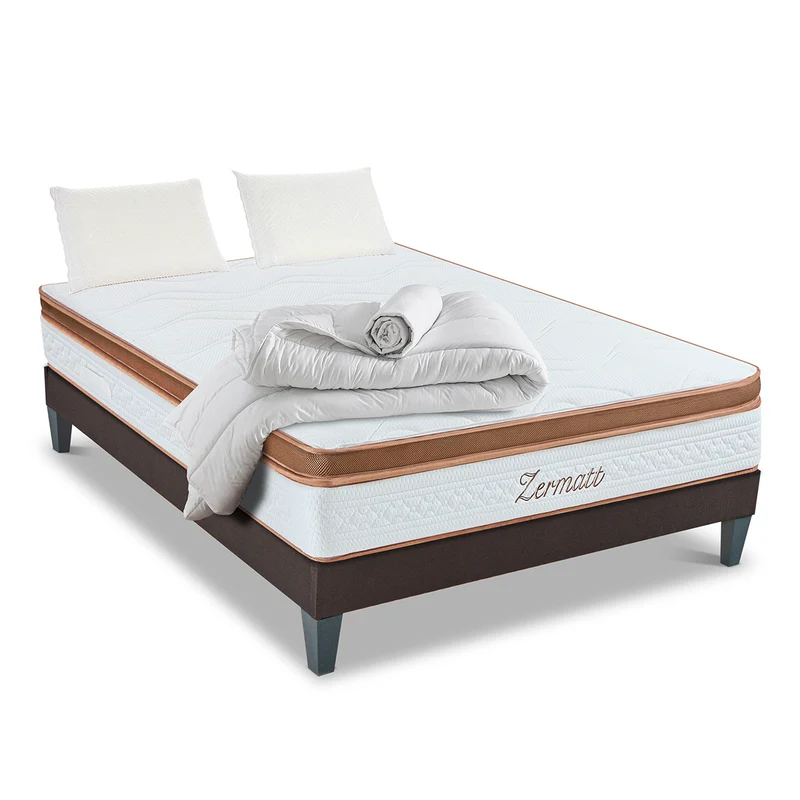 Pack prêt à dormir Zermatt - Matelas + Sommier + Couette, oreillers, protège-matelas - 31 cm d'épaisseur