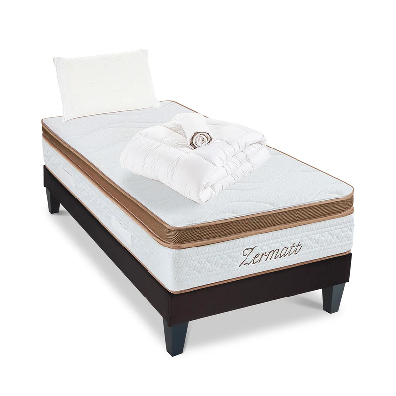 Pack prêt à dormir Zermatt - Matelas + Sommier + Couette, oreillers, protège-matelas - 31 cm d'épaisseur