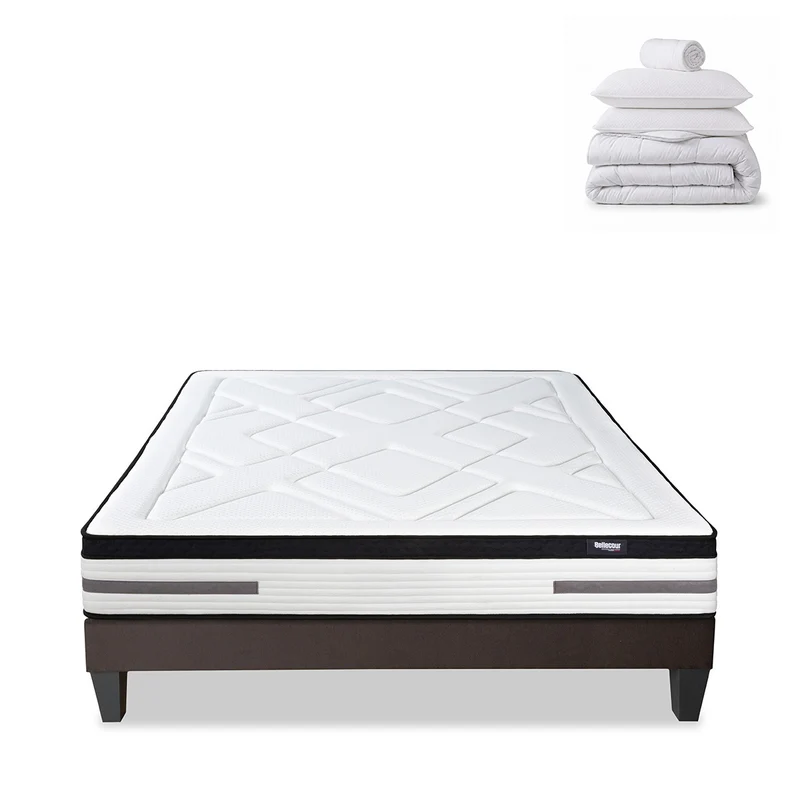 Pack Bellevue - Matelas + Sommier + Accessoires - La chambre équipée en une fois - 24 cm d'épaisseur