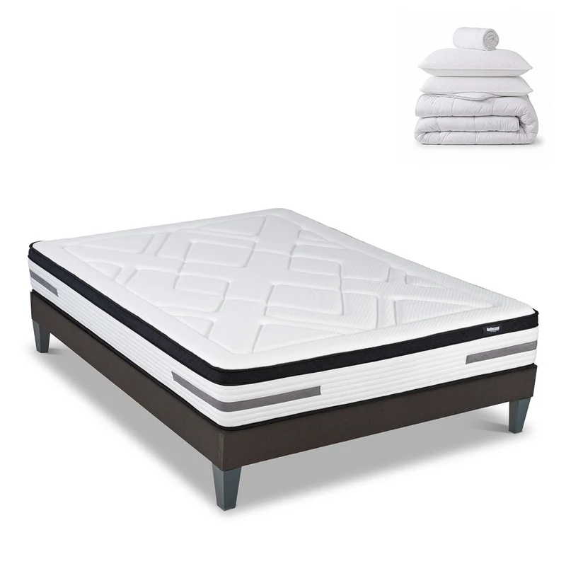 Pack Bellevue - Matelas + Sommier + Accessoires - La chambre équipée en une fois - 24 cm d'épaisseur