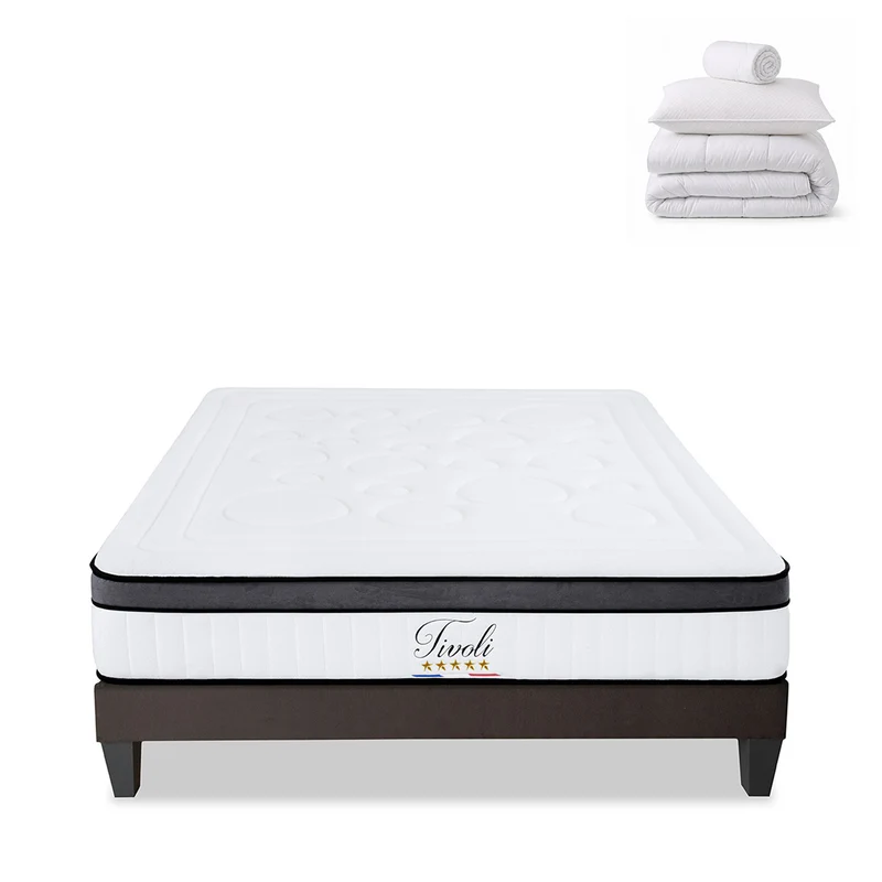 Pack prêt à dormir Tivoli - Matelas + Sommier + Couette, oreillers, protège-matelas - 25 cm d'épaisseur