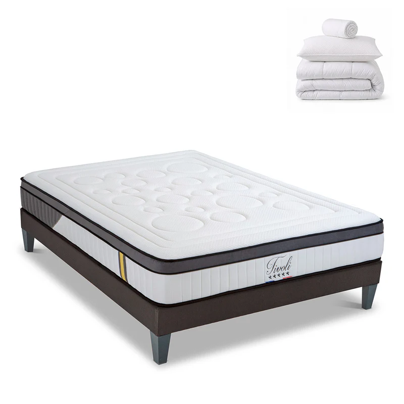 Pack prêt à dormir Tivoli - Matelas + Sommier + Couette, oreillers, protège-matelas - 25 cm d'épaisseur