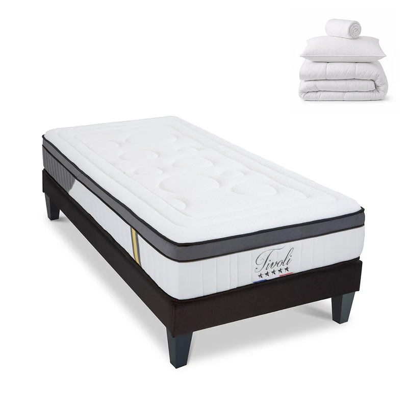 Pack prêt à dormir Tivoli - Matelas + Sommier + Couette, oreillers, protège-matelas - 25 cm d'épaisseur
