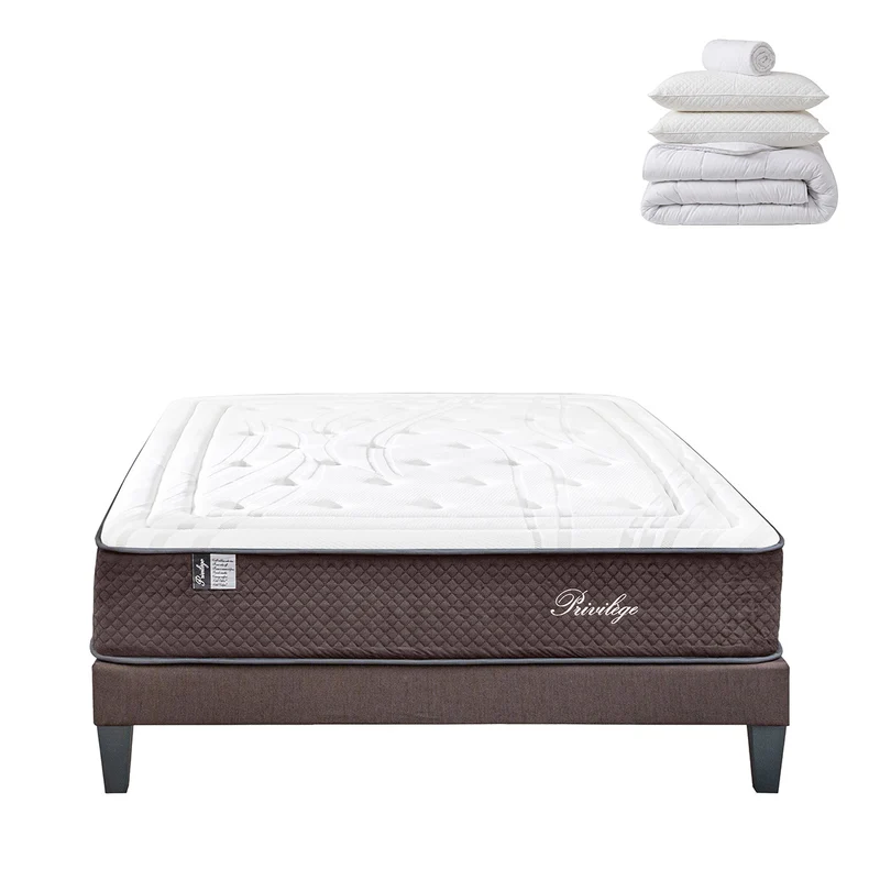 Pack prêt à dormir Privilège - Matelas + Sommier + Couette, oreillers, protège-matelas - 30 cm d'épaisseur