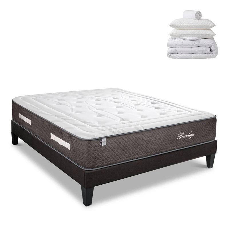 Pack prêt à dormir Privilège - Matelas + Sommier + Couette, oreillers, protège-matelas - 30 cm d'épaisseur