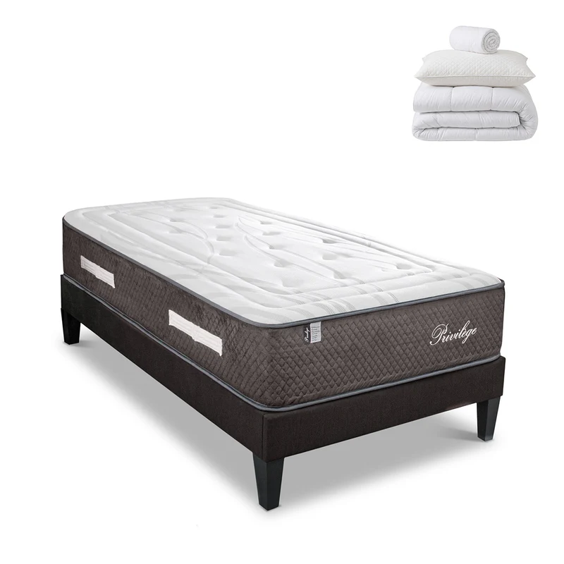 Pack prêt à dormir Privilège - Matelas + Sommier + Couette, oreillers, protège-matelas - 30 cm d'épaisseur