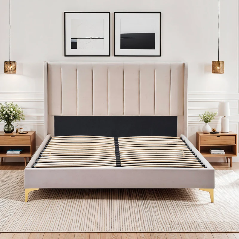 Lit Velours Beige LAVEZZI