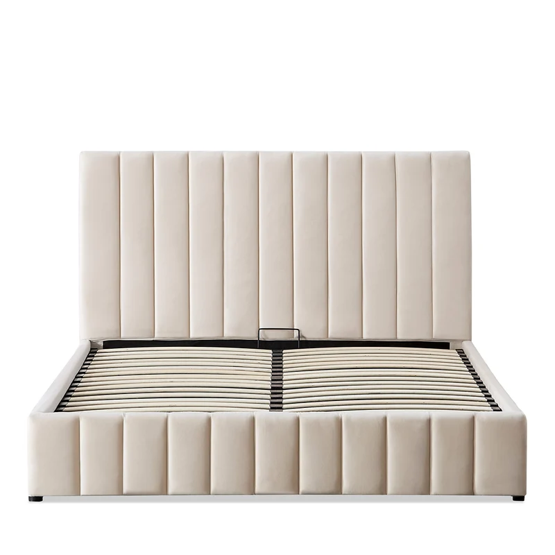 Lit Coffre Velours Beige TROCADÉRO