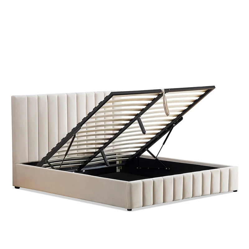 Lit Coffre Velours Beige TROCADÉRO