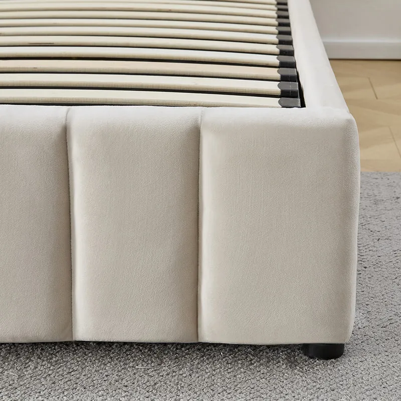 Lit Coffre Velours Beige TROCADÉRO