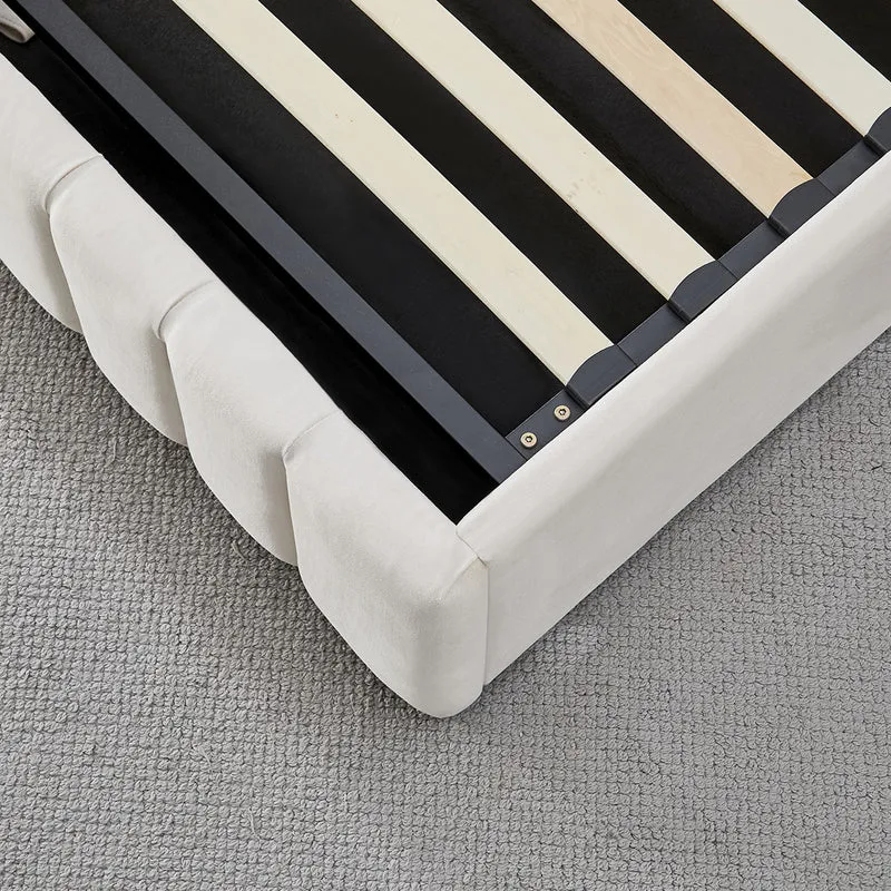 Lit Coffre Velours Beige TROCADÉRO