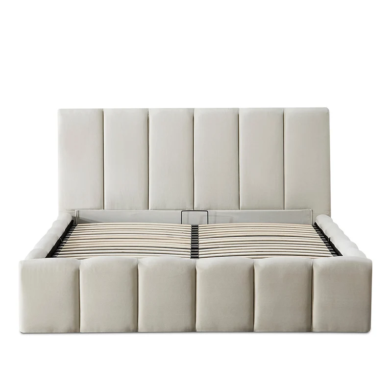 Lit Coffre Tissu Beige MADELEINE
