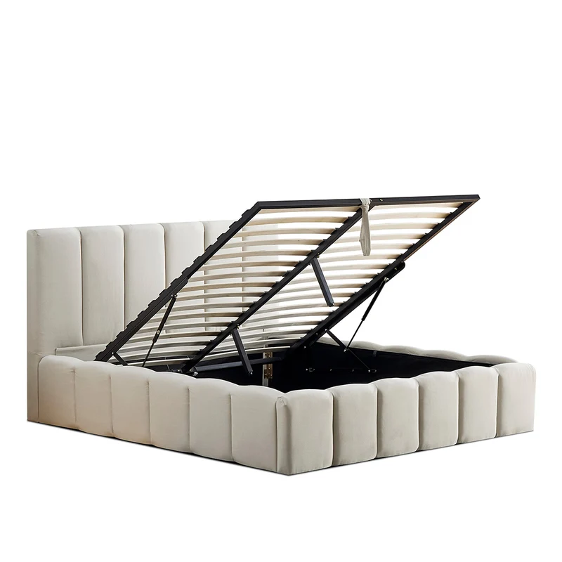 Lit Coffre Tissu Beige MADELEINE