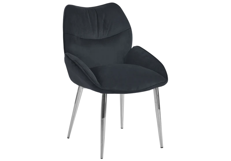 Fauteuil de table velours anthracite pieds argentés - Lyon x2