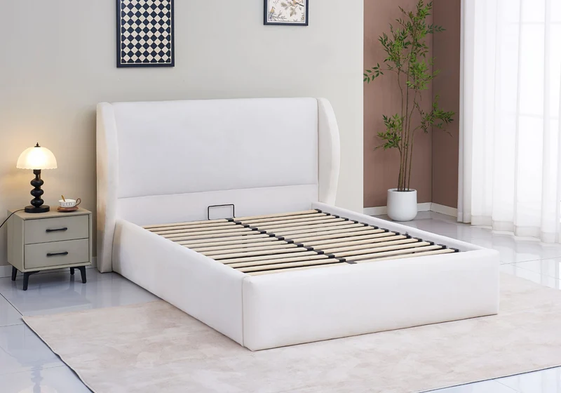 Ensemble lit coffre et matelas 30 cm beige - Aura