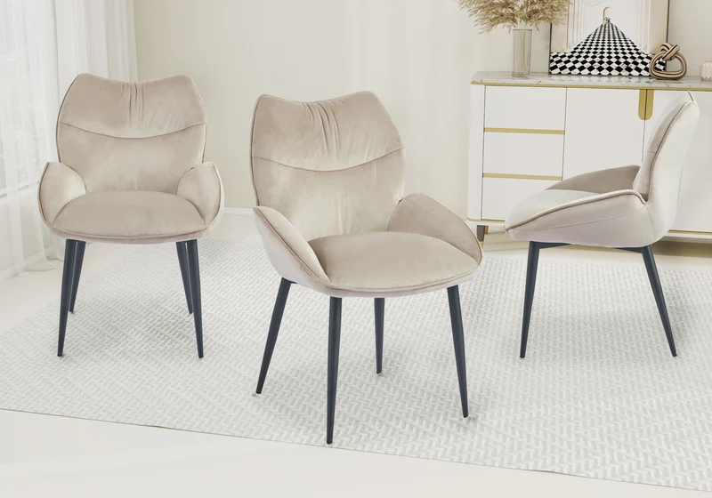 Fauteuil de table velours taupe pieds noirs - Lyon x2