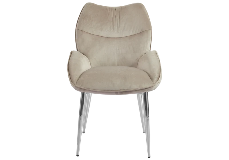 Fauteuil de table velours taupe pieds argentés - Lyon x2