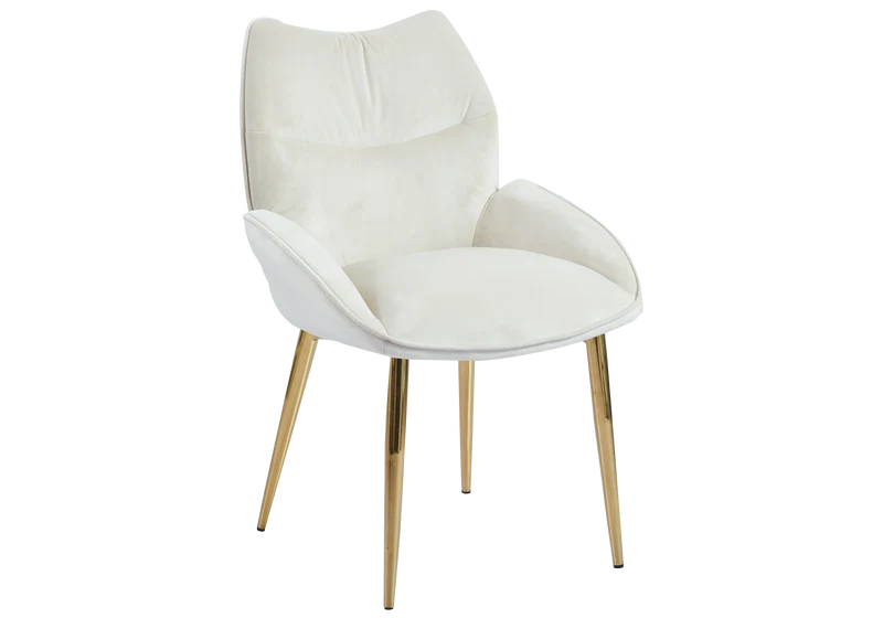 Fauteuil de table velours beige pieds dorés - Lyon x2