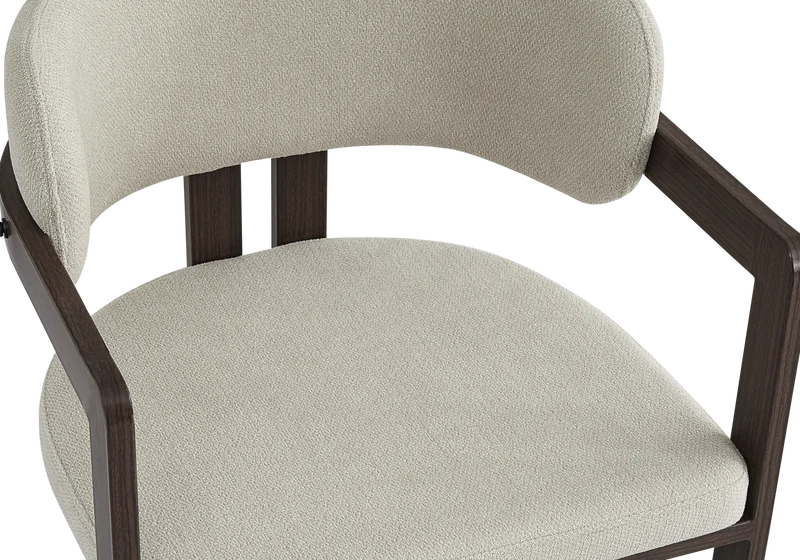 Fauteuil de table bouclé sable bois noyer - Lyra x2