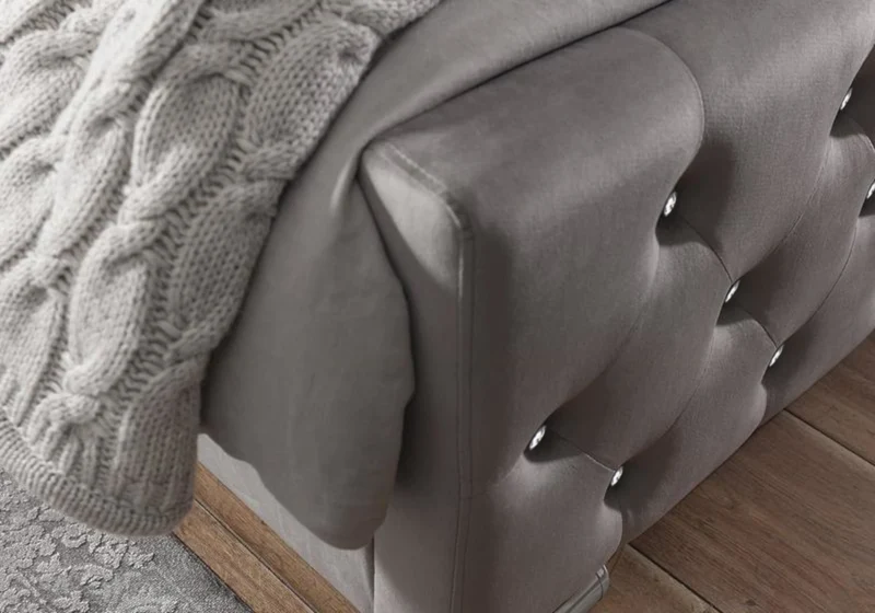 Ensemble lit capitonné gris à strass et matelas ressorts - Anis
