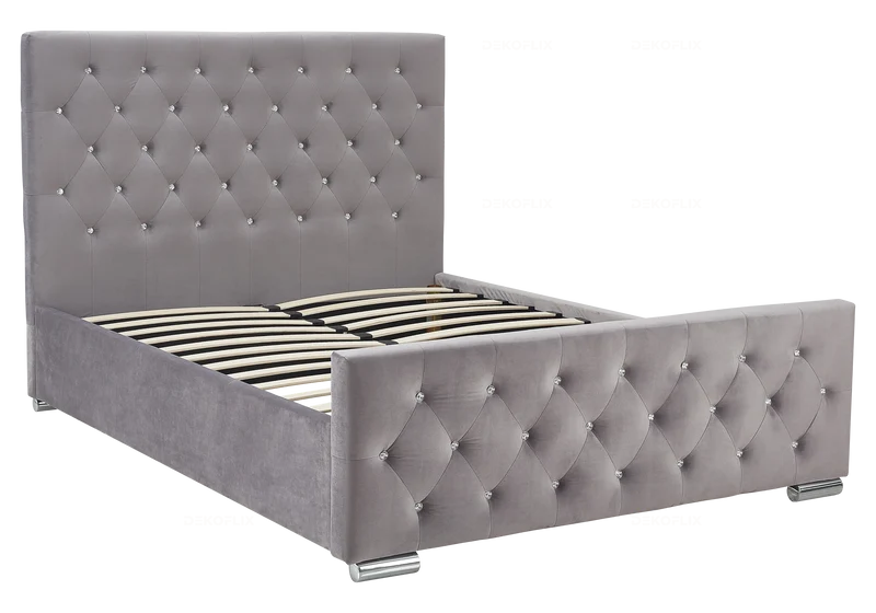 Ensemble lit capitonné gris à strass et matelas ressorts - Anis