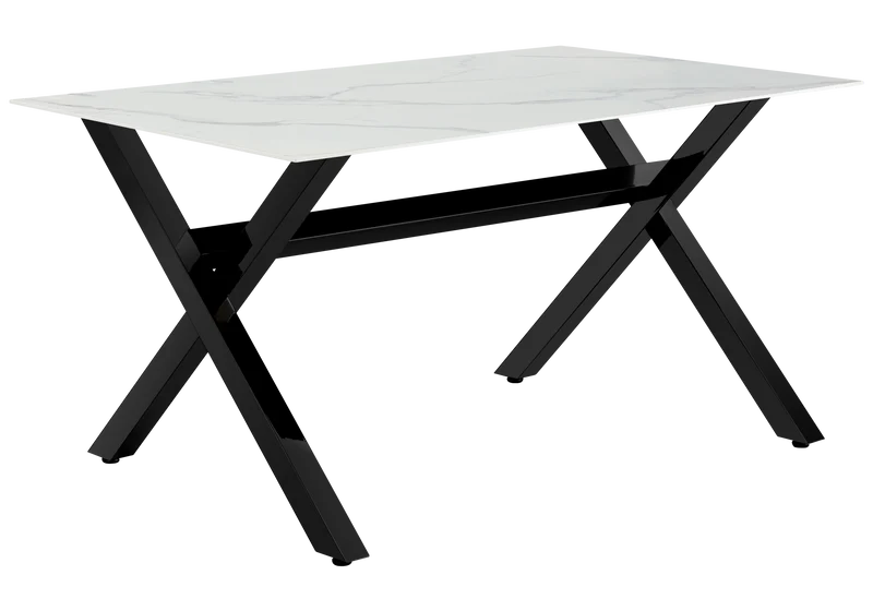 Table marbre blanc et 4 chaises X noires - Cross