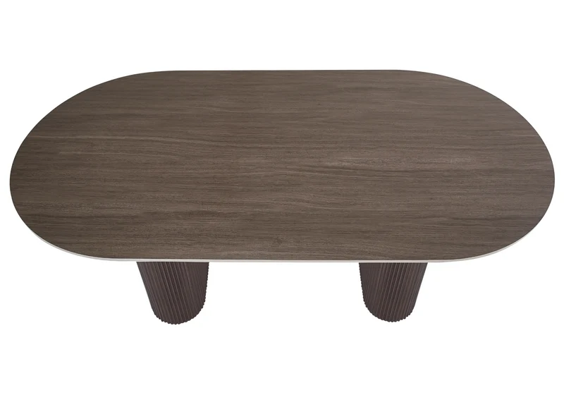 Table à manger ovale céramique effet bois noyer - Serena