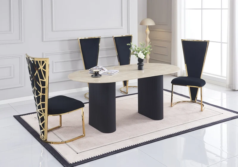 Chaise dossier haut velours noir doré - Véga x2