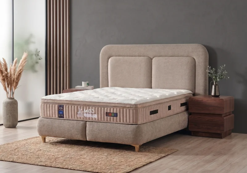 Lit coffre intégré tissu chenille taupe - Enzo