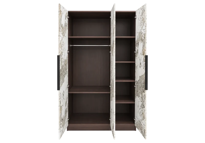 Armoire de rangement 3 portes marbre et noyer - Axel
