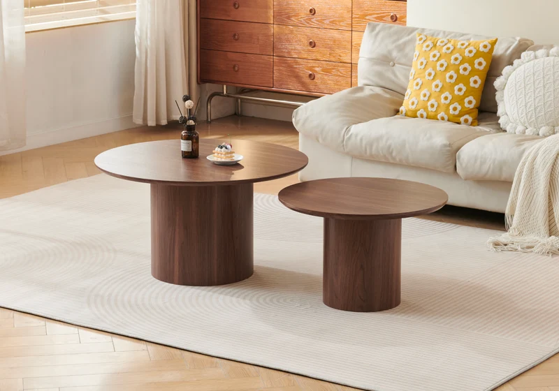Table basse gigogne ronde bois noyer - Alba