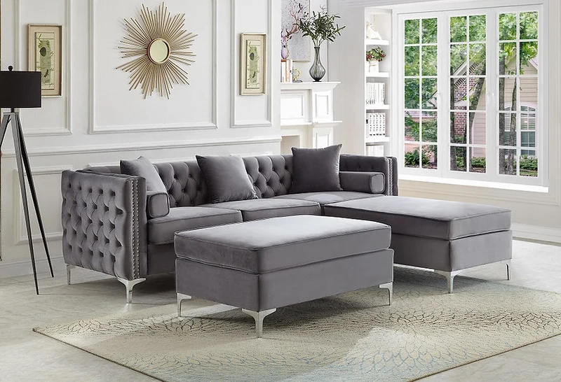 LUXOR VELVET™ – REVERSIBLE SECTIONAL + OTTOMAN – IF-9282