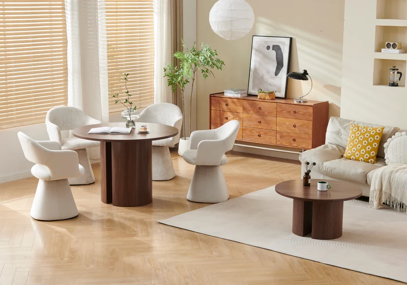 Chaise fauteuil de table pivotant beige chiné - Arca