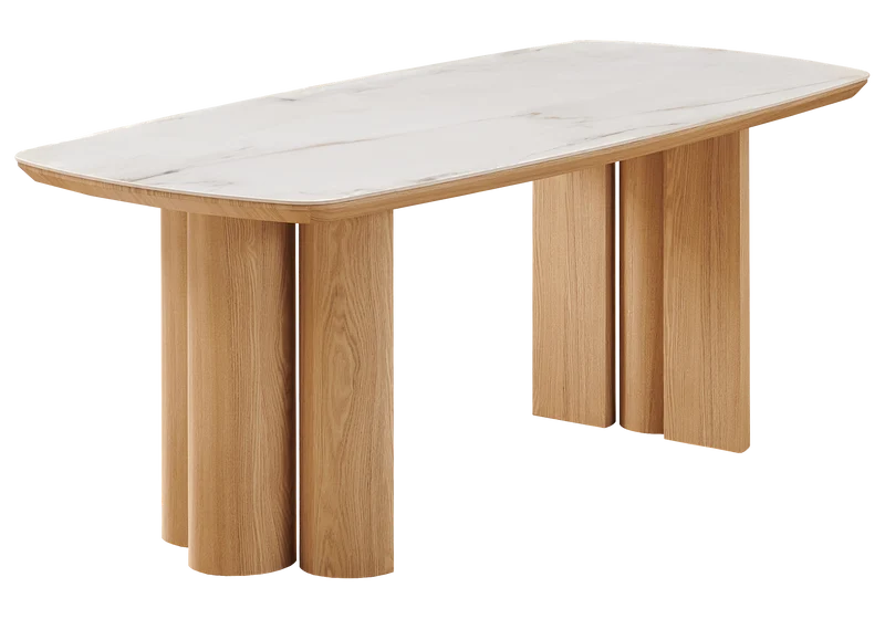 Salle à manger complète marbre beige et bois - Doria