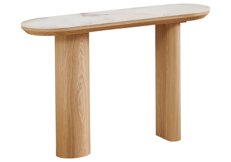 Salle à manger complète marbre beige et bois - Doria