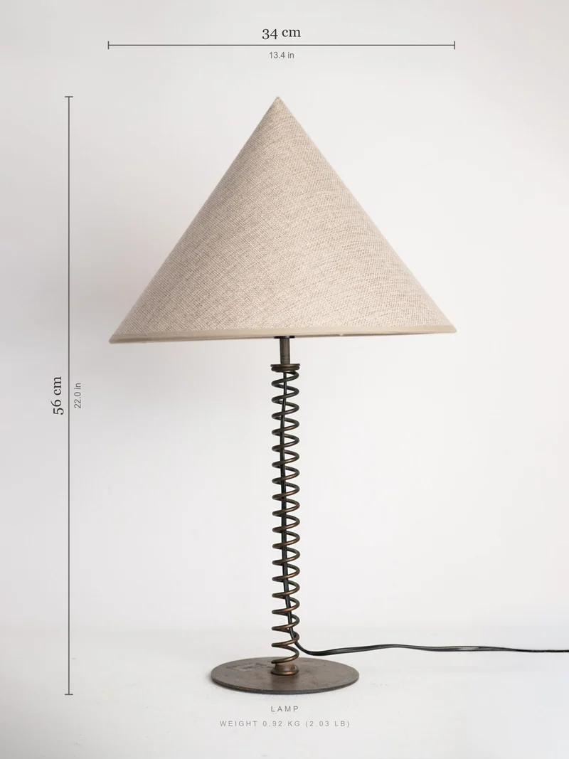 Coil Spring Table Lamp in Patinated Iron, European, 20th Century