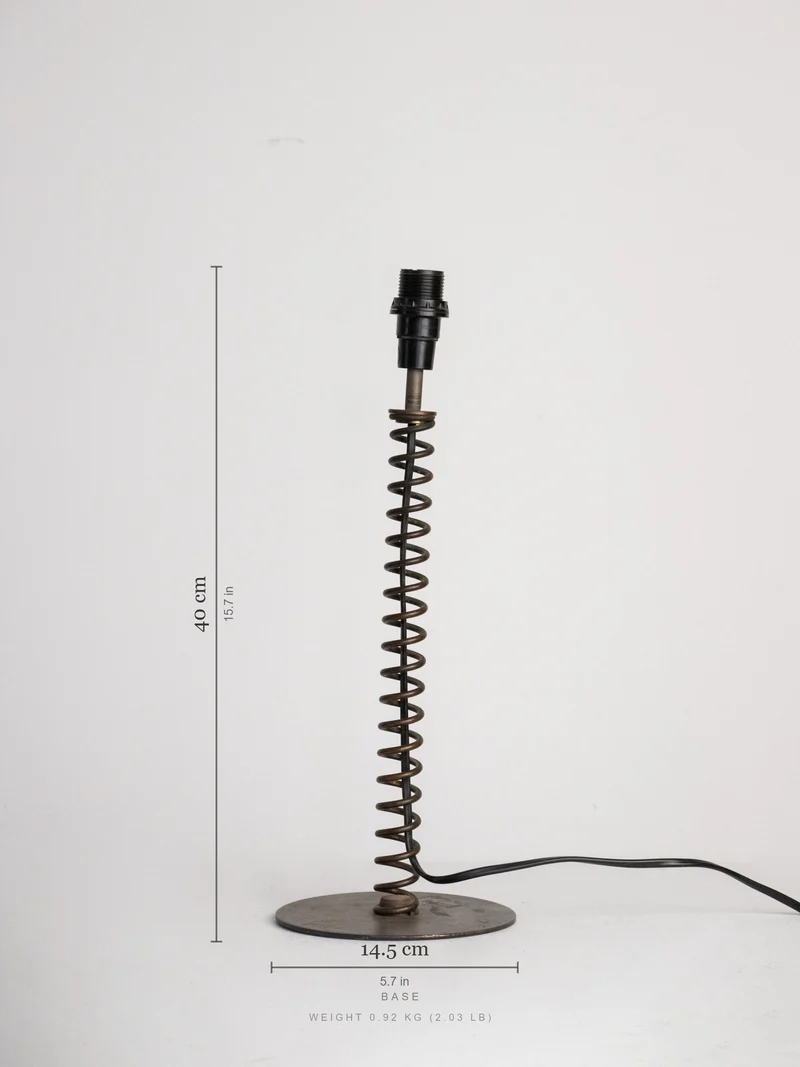 Coil Spring Table Lamp in Patinated Iron, European, 20th Century