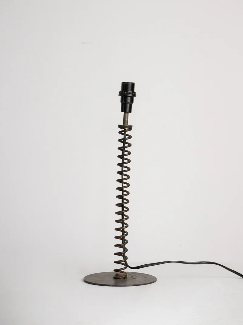 Coil Spring Table Lamp in Patinated Iron, European, 20th Century