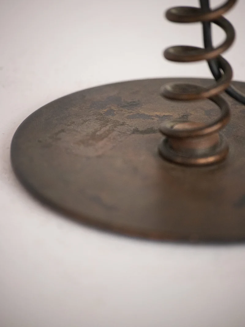 Coil Spring Table Lamp in Patinated Iron, European, 20th Century