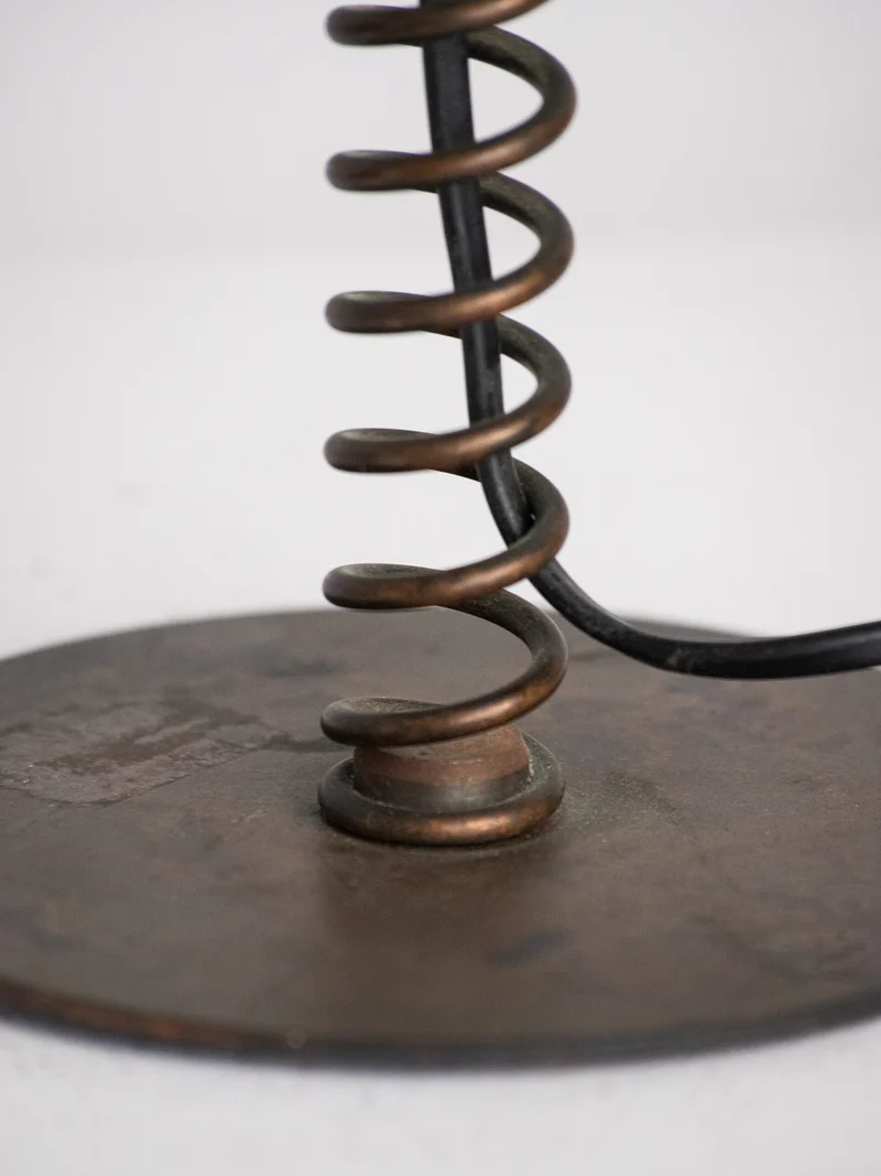 Coil Spring Table Lamp in Patinated Iron, European, 20th Century