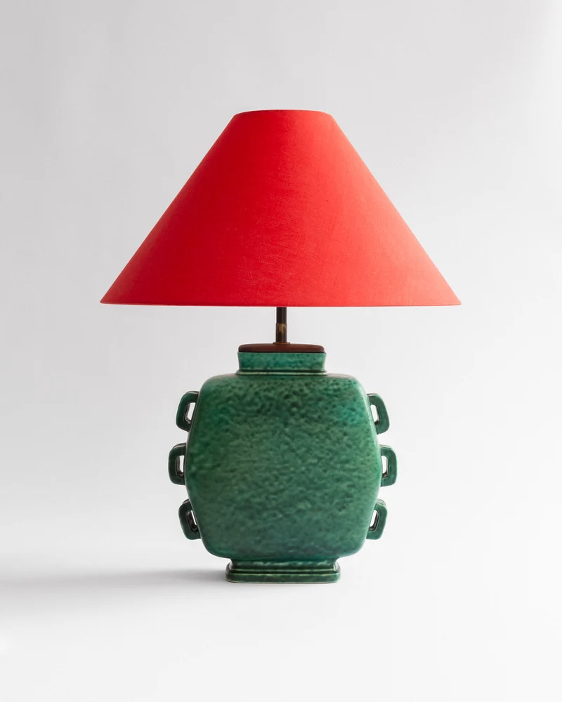 Emerald Stoneware Table Lamp by Wilhelm Kåge, Sweden, 1930s